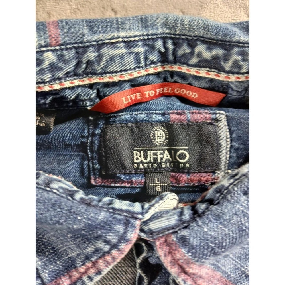 Buffalo David Bitton Mens Plaid Western Button Up Shirt Blue Red Model 100 Large - Picture 3 of 8